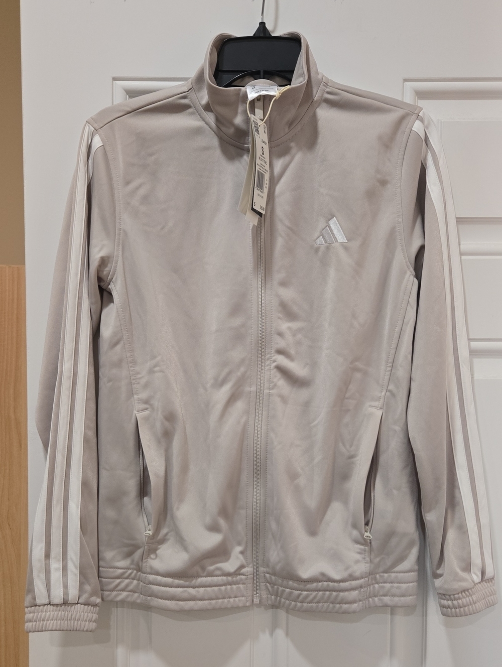 Adidas Women's Beige Track Jacket with White Stripes